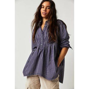 Free People Fresco Shirred Tunic Purple Small